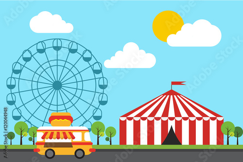 Amusement, theme park flat design vector illustration