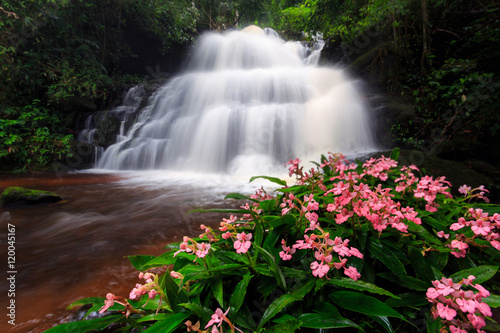 Fototapeta Naklejka Na Ścianę i Meble -  Mun Daeng Waterfall, the beautiful waterfall in deep forest during rainy season at Phu Hin Rong Kla National Park in Thailand