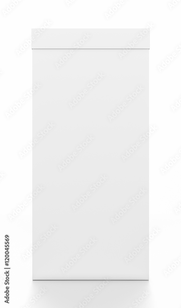 White tall vertical rectangle blank box with cover from front angle. White tall vertical rectangle blank box with cover from front angle.