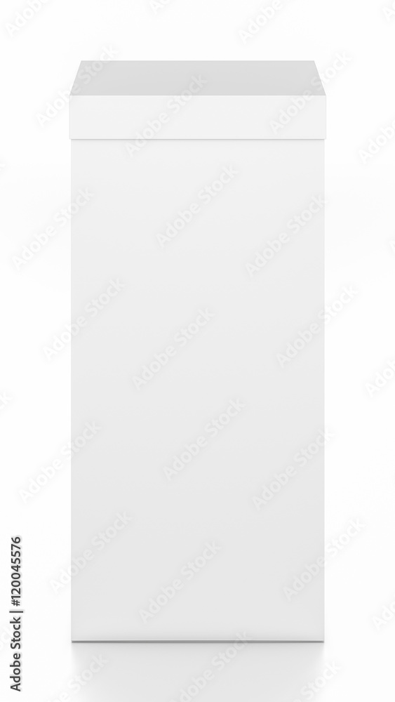 White tall vertical rectangle blank box with cover from top front angle. White tall vertical rectangle blank box with cover from top front angle.