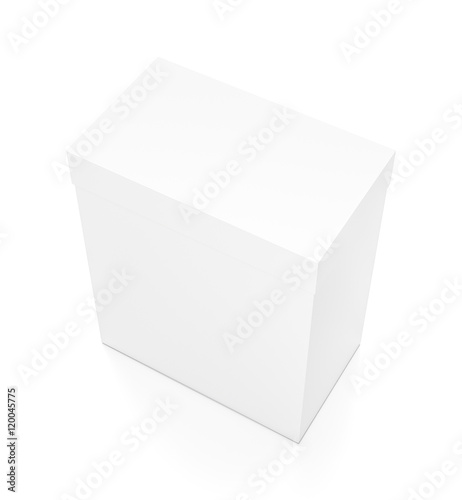 White vertical rectangle blank box with cover from top side angle.