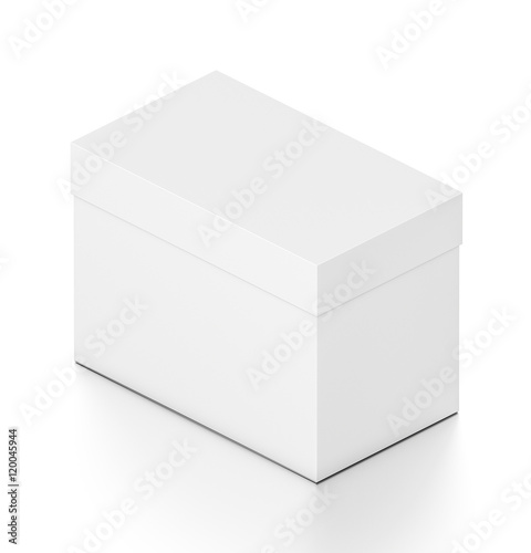 White horizontal rectangle blank box with cover from isometric angle.
