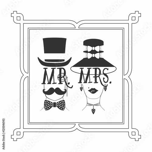 Black silhouette Mr. Male & Mrs. Female icons picture frame on white background