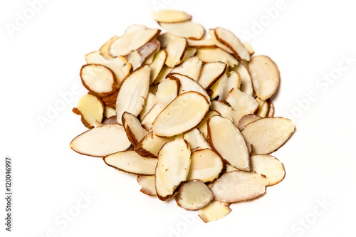 Sliced almonds isolated on white