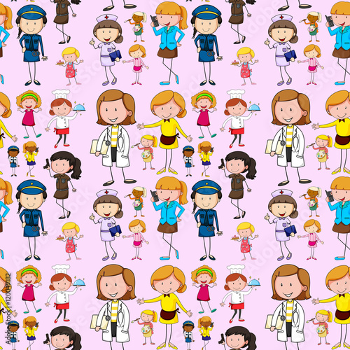 Seamless background with people doing different jobs