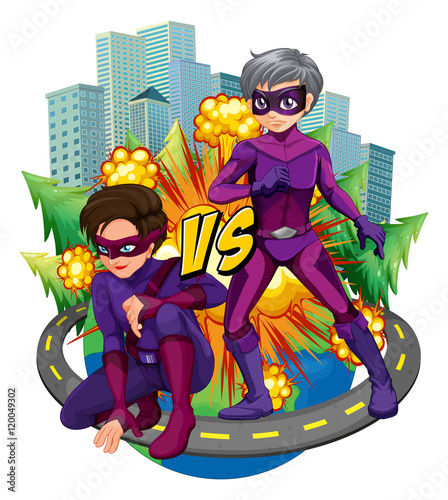 Two superheroes in the city