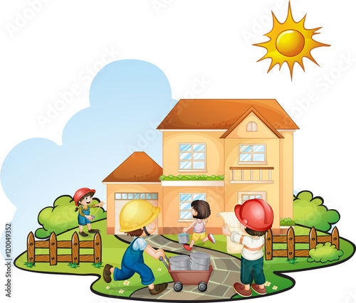 People working on construction site