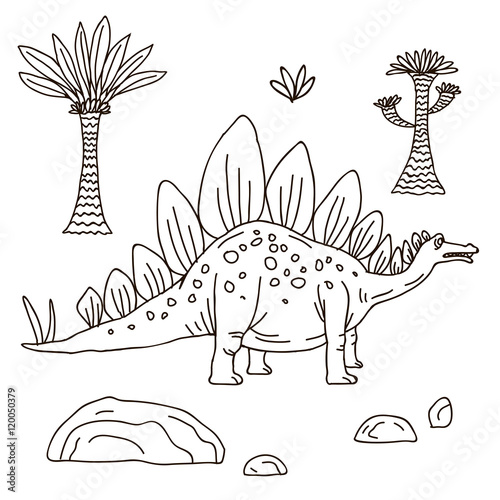 Vector hand drawn illustration jurassic