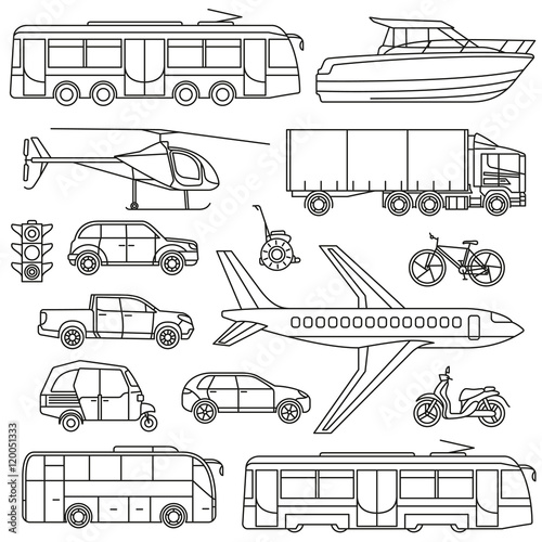 Transport line icons set. Vector illustration.