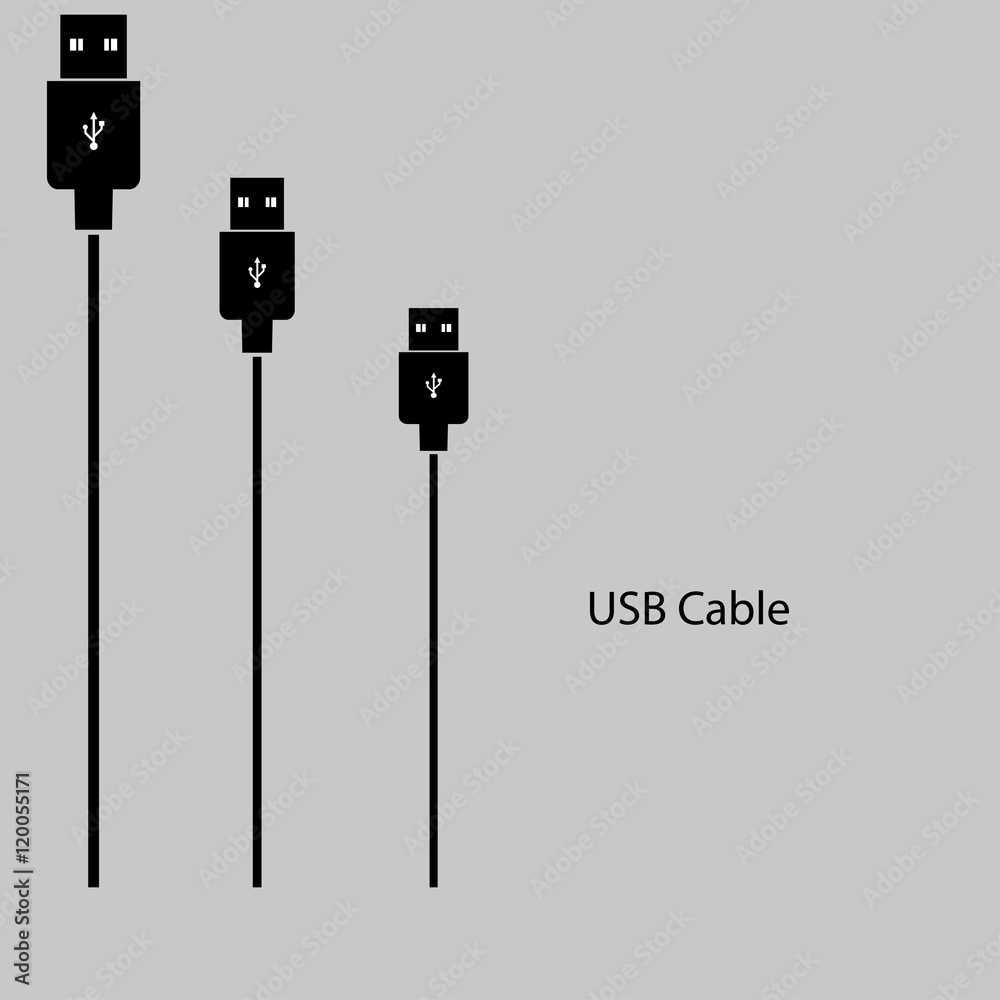 USB a cable on  gray background