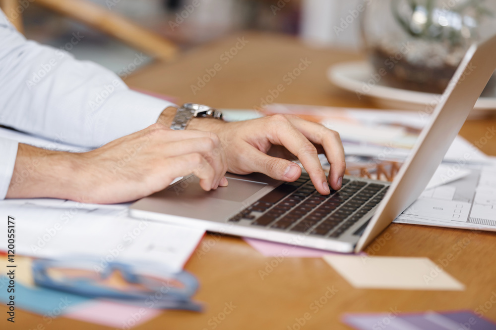 Desk and hands close up Desk and hands close up
