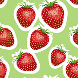 Pattern of realistic image of delicious big strawberries different sizes. Lime background