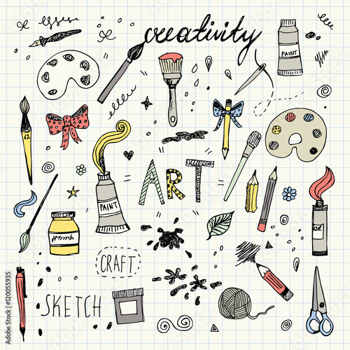 Hand drawn Art and Craft vector symbols and objects