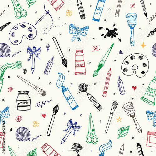 Hand drawn Art and Craft vector seamless pattern