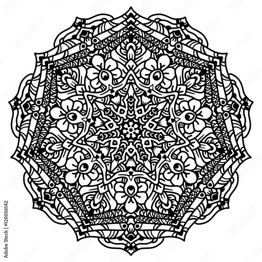 Fototapeta premium Hand drawing zentangle element. Black and white. Mandala. Vector illustration.