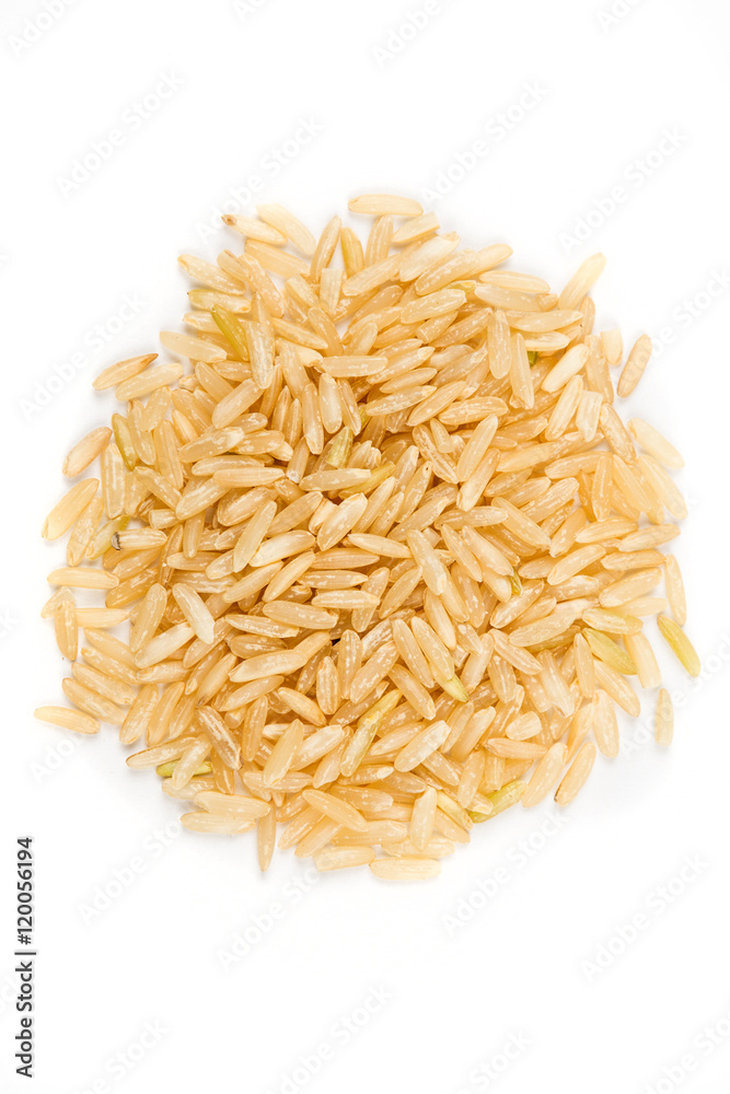 Long grain brown rice isolated on white background