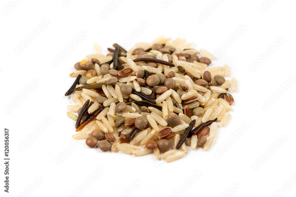 Lentil rice blend isolated on white background Lentil rice blend isolated on white background