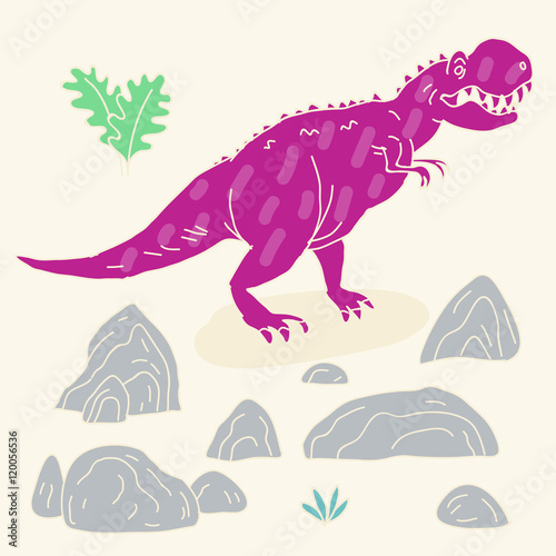 Vector hand drawn illustration with cute cartoon doodle dinosaur.