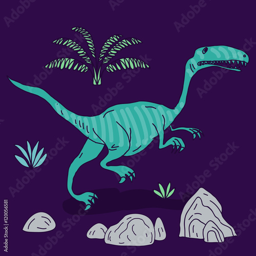 Vector hand drawn illustration with cute cartoon doodle dinosaur.