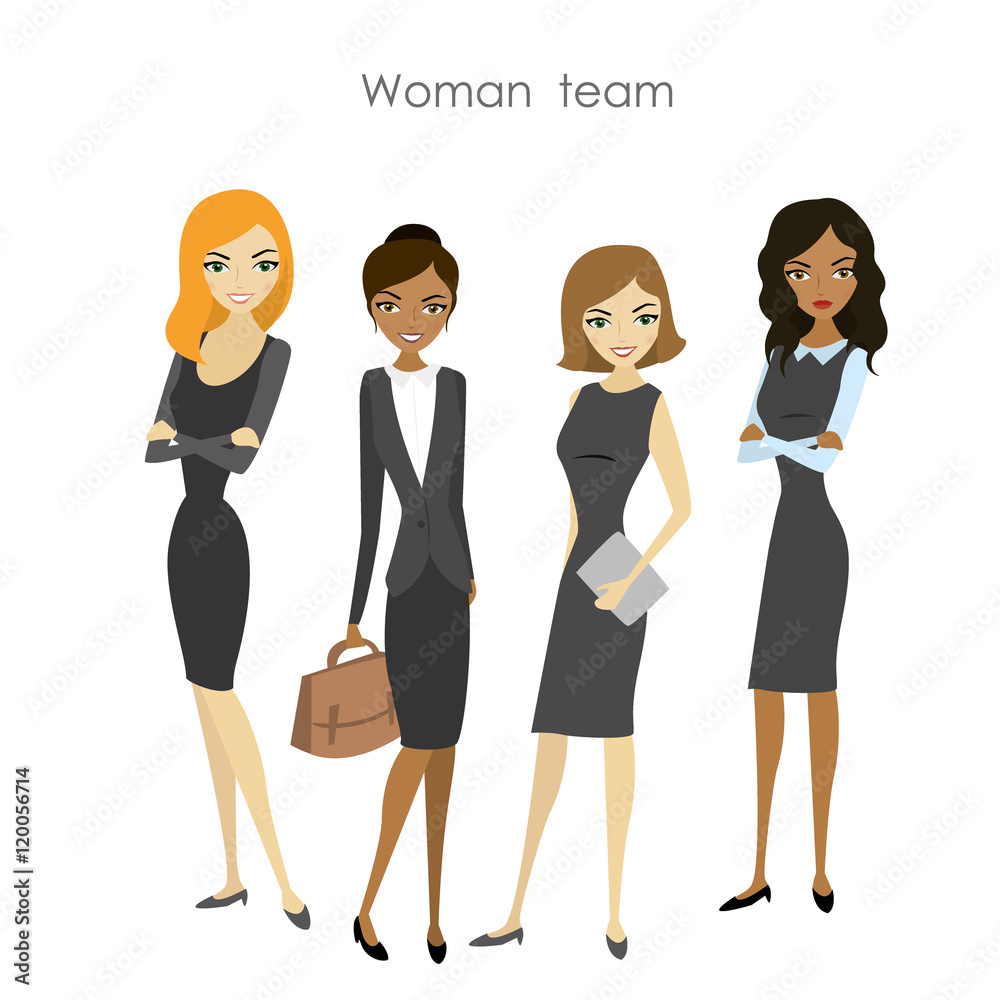 Set of four business woman cartoon female business team Set of four business woman cartoon female business team