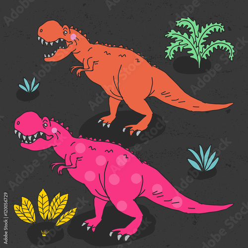 Vector hand drawn illustration with cute cartoon doodle dinosaur.