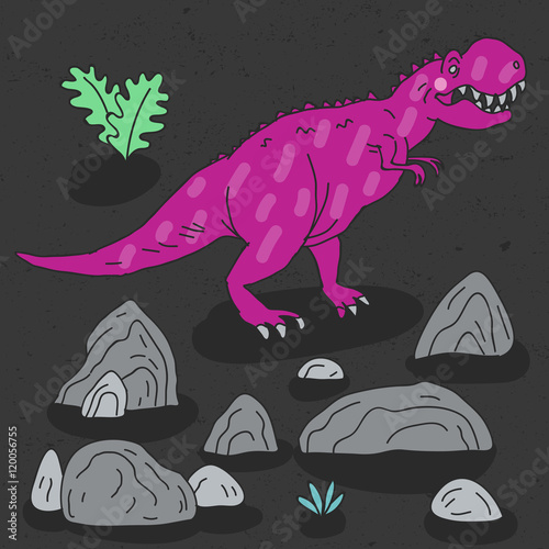 Vector hand drawn illustration with cute cartoon doodle dinosaur.