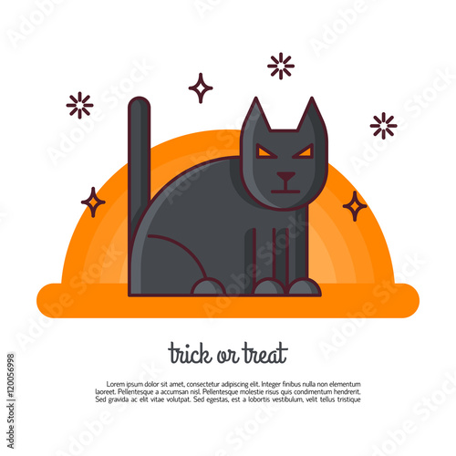 Illustration of symbols cat icon. Halloween concept made in line
