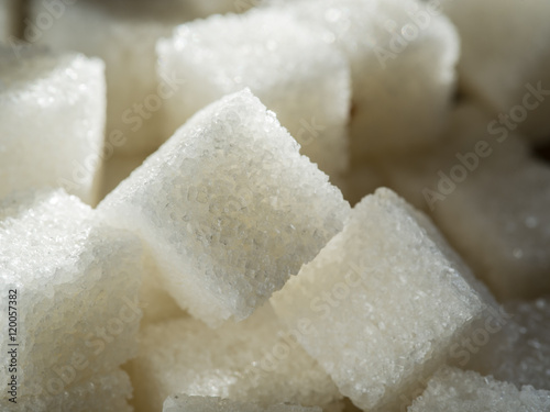 Close up shot of white refinery sugar.