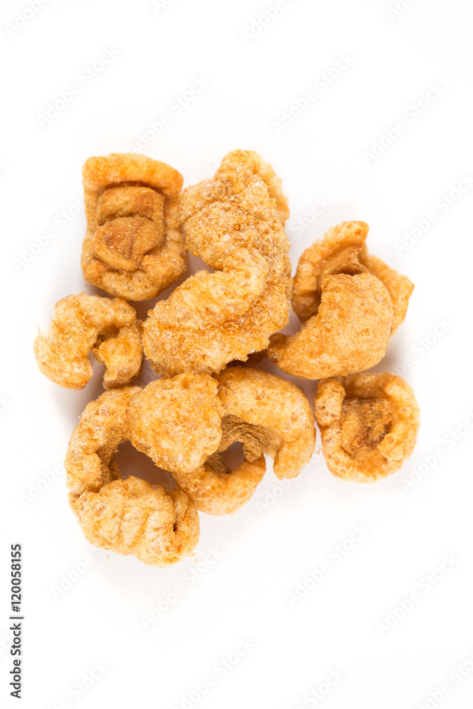 Pork skins isolated on white background Pork skins isolated on white background