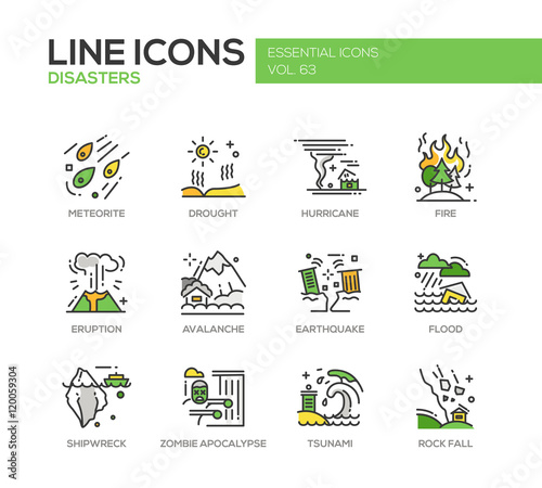 Disasters - line design icons set