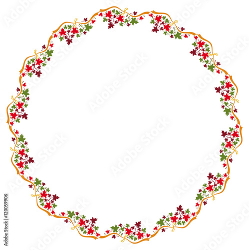Autumn round frame with colorful maple leaves. Vector clip art. © LaFifa