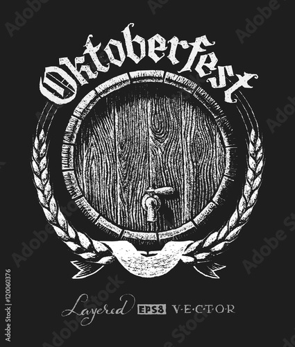 Oktoberfest lettering with wooden barrel