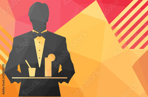 Vector waiter flat style on the polygonal background