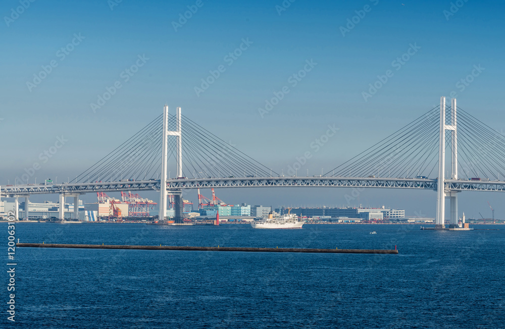 View of Yokohama bay bridge and Yokohama sea port View of Yokohama bay bridge and Yokohama sea port