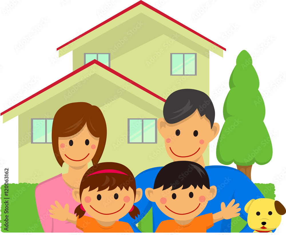 Family illustration (with house) [vector]