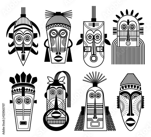 Ethnic masks or tribal mask flat icons