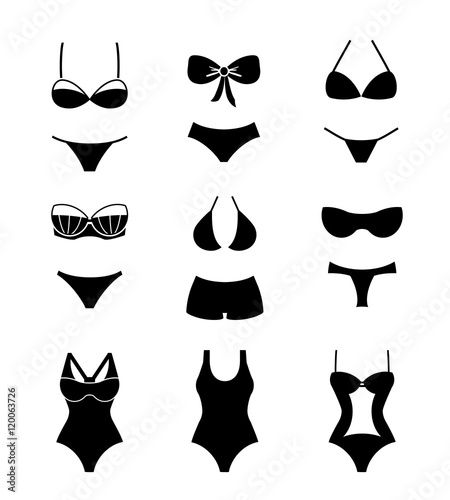 Female swimsuits and swimwears icons