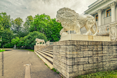 Saint Petersburg, Russia. The lion statues by the Yelagin palace. photo