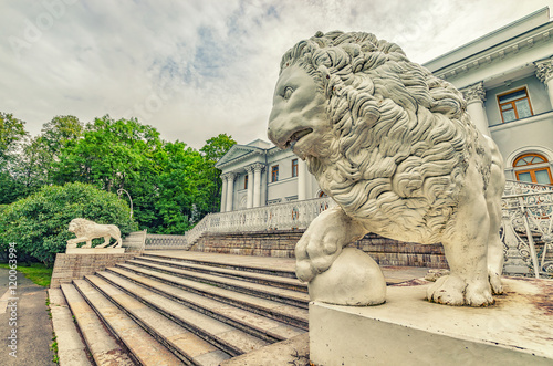 Saint Petersburg, Russia. The lion statues by the Yelagin palace. photo