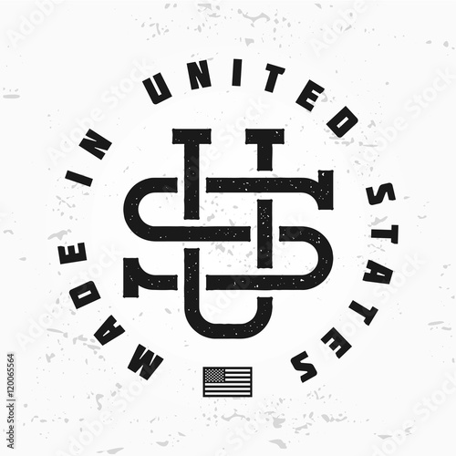 Made in USA monogram vector. Vintage America logo design on grunge background. Retro United States seal. US label illustration. Hipster t-shirt graphic.