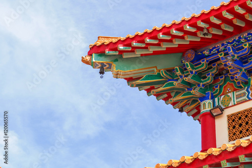 Chinese temple in the morning with cloudy skies.