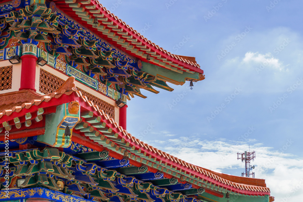 Chinese temple in the morning with cloudy skies. Chinese temple in the morning with cloudy skies.