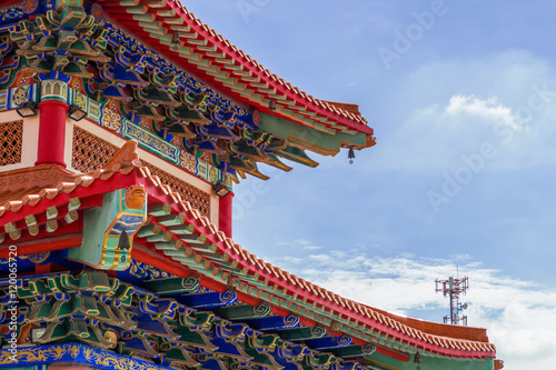 Chinese temple in the morning with cloudy skies.