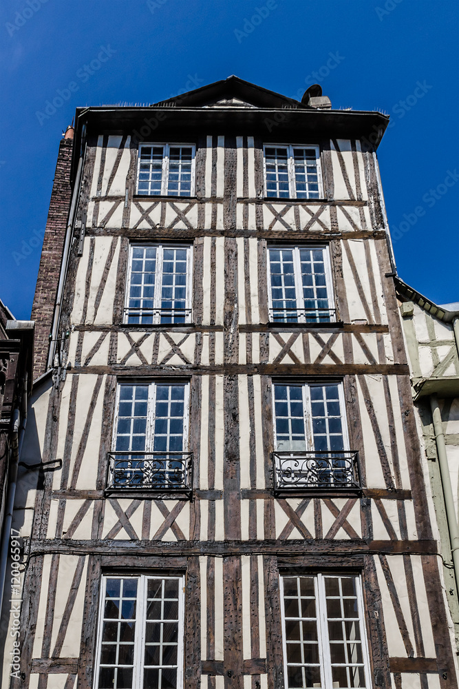 iew of ancient half-timbered houses in Rouen. France.