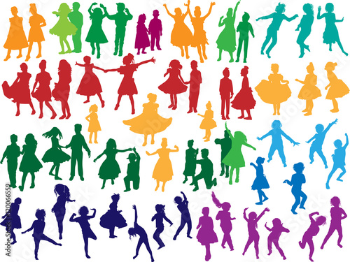 dancing child color silhouettes collection on white