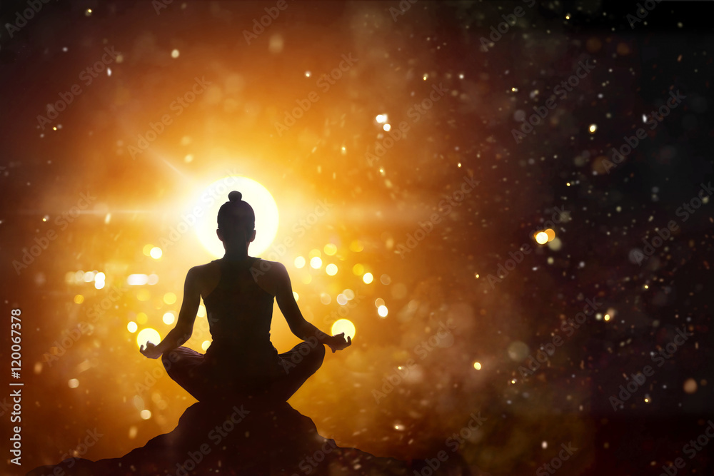 woman meditating in lotus pose yoga with abstract background woman meditating in lotus pose yoga with abstract background