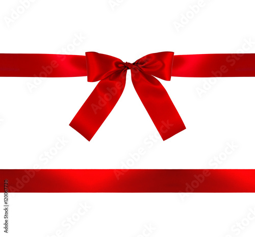 Red gift bow and ribbon on white background with clipping path.