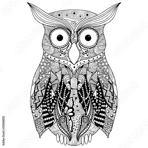 Hand drawn owl  in doodle style. Vector illustration