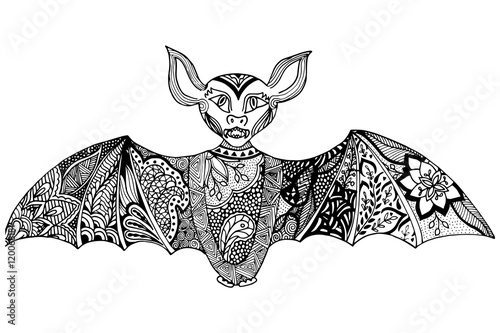 Hand drawn bat in doodle style.