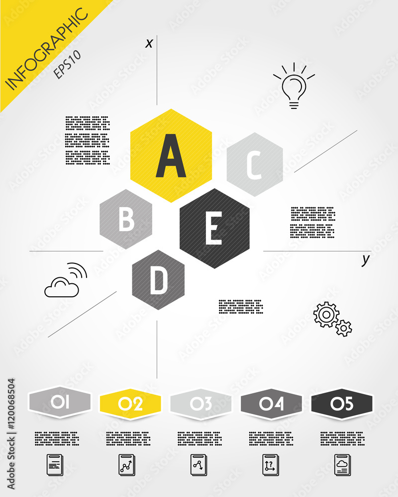 yellow infographic template with hexagons